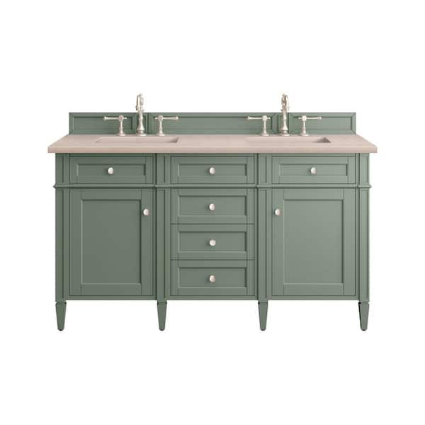 James Martin Vanities Brittany 60.0 in. W x 23.5 in. D x 33.8 in. H Bathroom Vanity in Smokey Celadon with Eternal Marfil Quartz Top