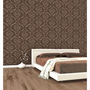 Ambiance Chocolate/Copper Metallic Textured Large Damask Vinyl Non-Pasted Wallpaper (Covers 57.75 sq.ft.)