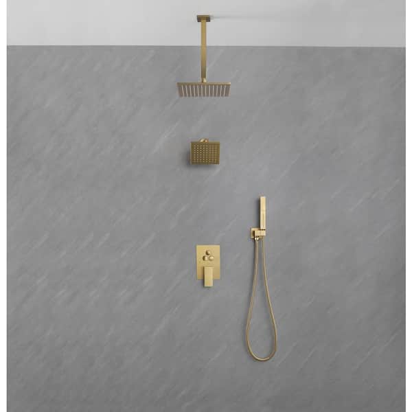 Luxury Single Handle 2-Spray Shower Faucet 1.8 GPM with High-Pressure Shower and Push Button Diverter in Brushed Gold