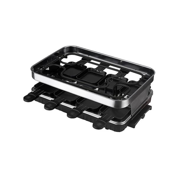 Non-stick Coated 1500W Electric Grill Plate, with 8 Mini Raclette Pans, Infinitely Adjustable Temperature, Iron+Plastic