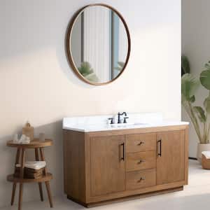 60 in. W x 21.5 in. D x 34 in. H Single Sink Bathroom Vanity in Tan with Arabescato White Engineered Marble Top