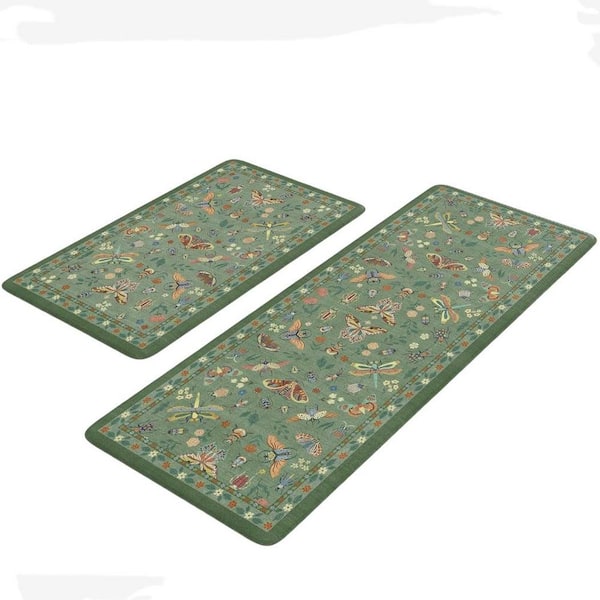 Green 17.3 in. x 29 in. Indoor Cushioned Kitchen Mats for Floor