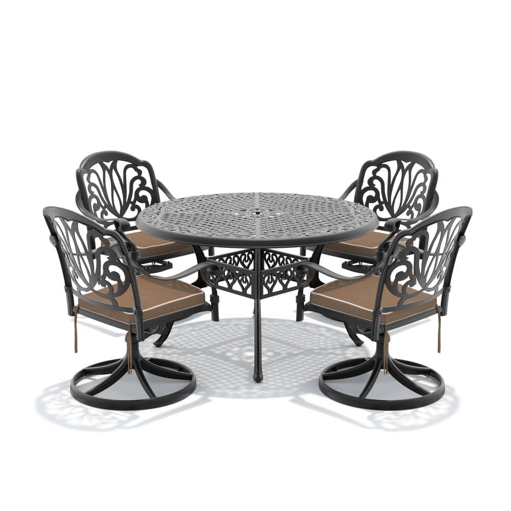 5-Piece Cast aluminum Patio Outdoor Dining Sets with Brown Cushions and Swivel Chairs price history on PriceWatchPro
