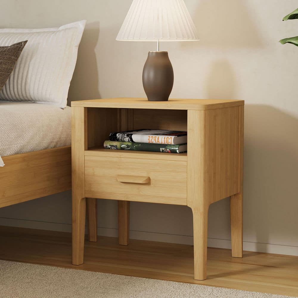 Harper & Bright Designs Natural 1 Drawer 20 in. W Solid Bamboo