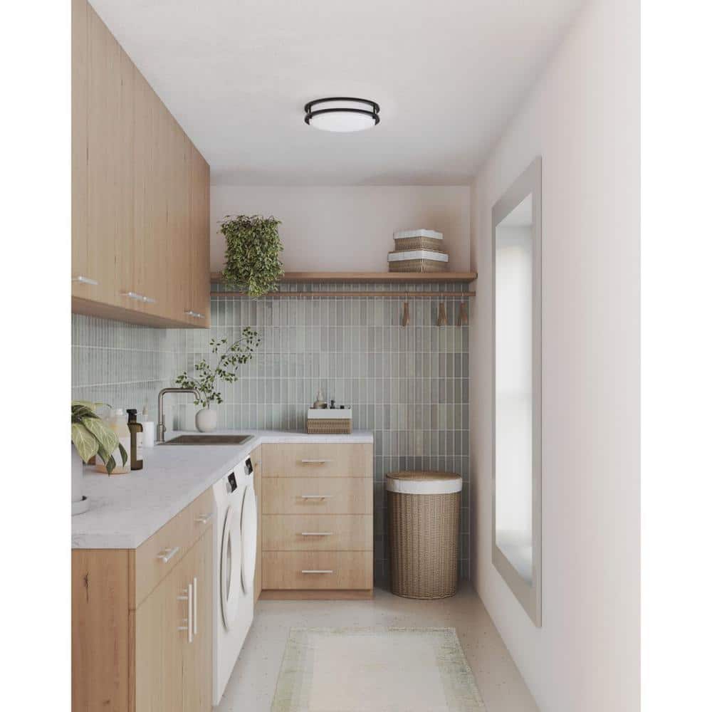 Abide Matte Black Glass and Nickel LED Flush Mount Light