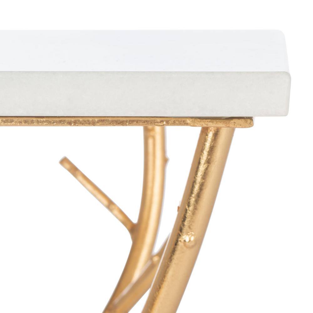 Alexa Gold Branch Base White Marble Top Accent Table