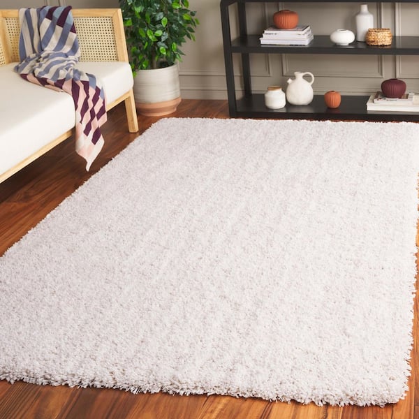 Luxe Shag 6 ft. x 6 ft. White Solid Square Area Rug