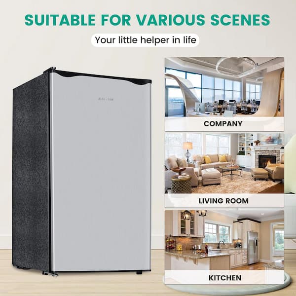 JEREMY CASS 19 in. 3.2 cu.ft. Mini Refrigerator in Silver with Freezer,  Reversible Single Door, Energy Saving, Low Noise NBLMDOE42705 - The Home  Depot