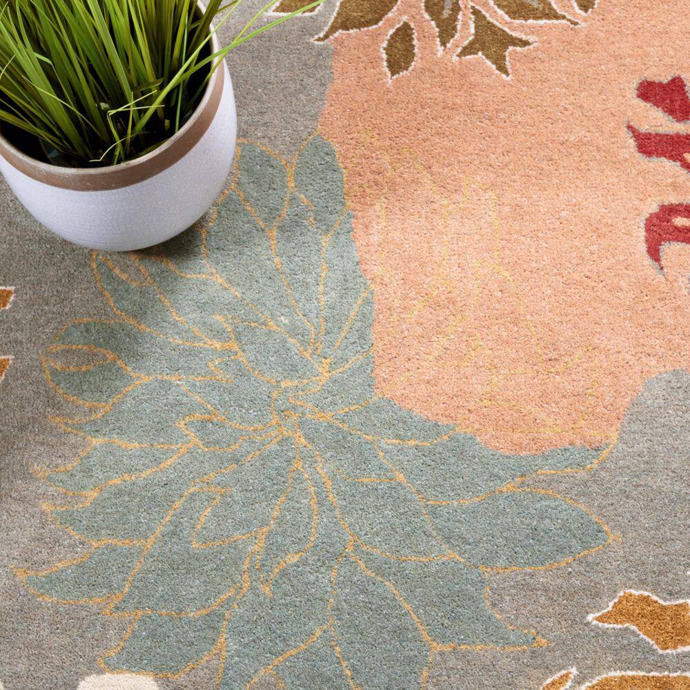 Handmade Tufted Blue Floral Round Wool Rug, 60 in