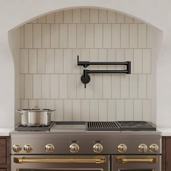 26 in. Wall-Mount Double-Handle Pot Filler Faucet with Dual Swing Arms Spot Resist in Matte Black