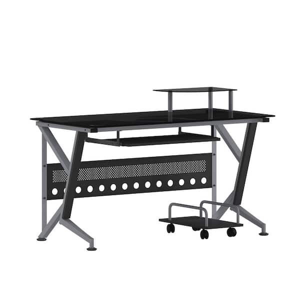 Carnegy Avenue 47.3 in. Rectangular Black/Silver Computer Desks with Keyboard Tray
