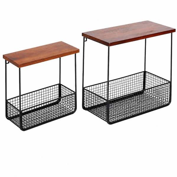 8 L x 15.76 W x 15.52 H in. 2pc Floating Shelves with Basket, Decorative Hanging Baskets, Black/Brown - Cube Storage Bin