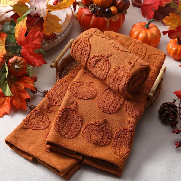 3 Pcs Orange Fall Pumpkin Cotton Bath Towel Set HDFMF9WXTV - The