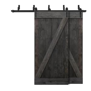 40 in. x 84 in. Z-Bar Bypass Charcoal Black Stained DIY Solid Wood Interior Double Sliding Barn Door with Hardware Kit