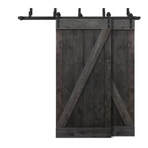 56 in. x 84 in. Z-Bar Bypass Charcoal Black Stained DIY Solid Wood Interior Double Sliding Barn Door with Hardware Kit