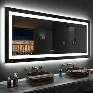 60 in. W x 30 in. H Rectangular Frameless LED Frontlit, RGB Backlit Anti-Fog Tempered Glass Wall Bathroom Vanity Mirror