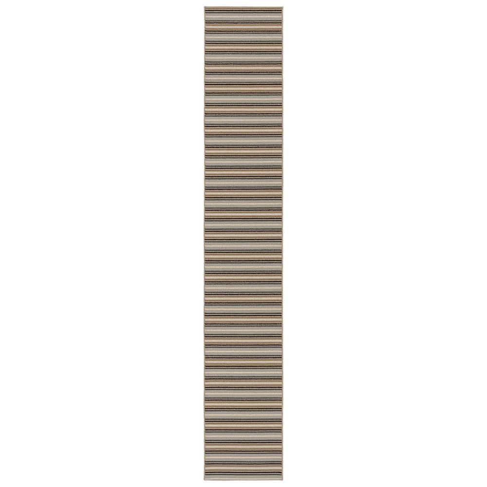 Nantucket Stripe 2' x 12' Earth Tone Synthetic Runner Rug