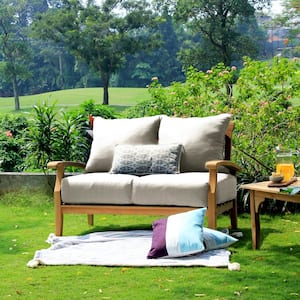Caterina Teak Wood Outdoor Loveseat with Beige Cushion