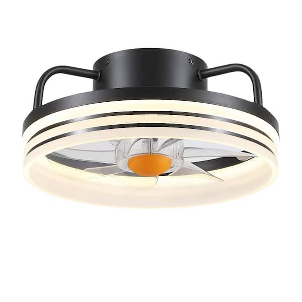 Kviflon 13 in. indoor Modern Small Flush Mount Black Ceiling Fans with LED Lights and Remote