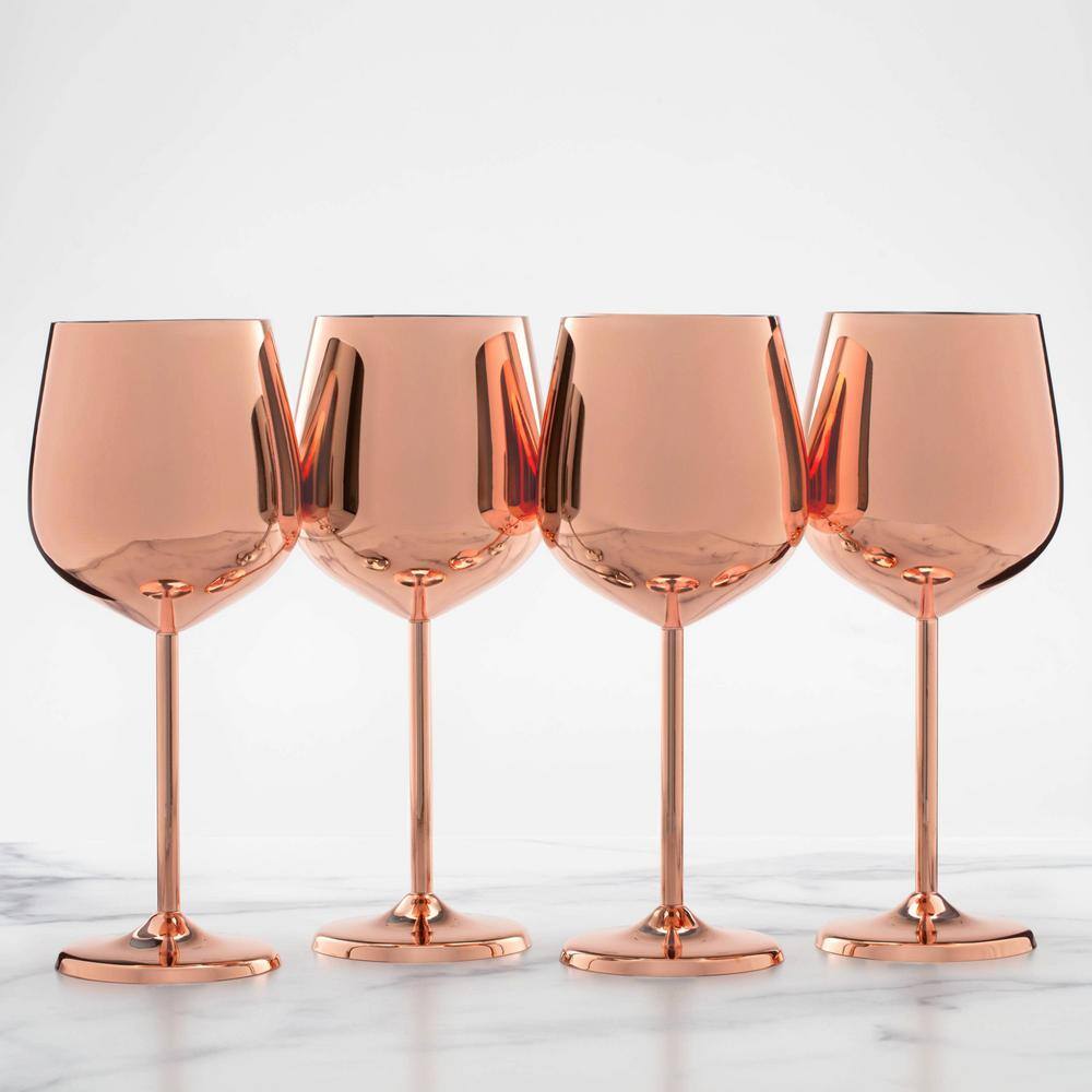 18 oz Copper Stainless Steel Wine Glass Set of 4
