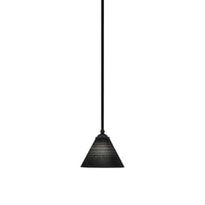 Clevelend 100-Watt 1-Light Black Pendant Mini Pendant Light with Black Matrix Glass Shade Light Bulb Not Included