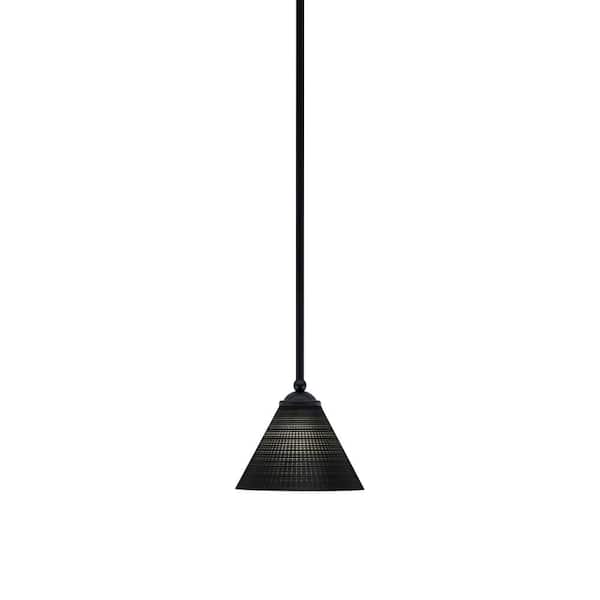 Unbranded Clevelend 100-Watt 1-Light Black Pendant Mini Pendant Light with Black Matrix Glass Shade Light Bulb Not Included