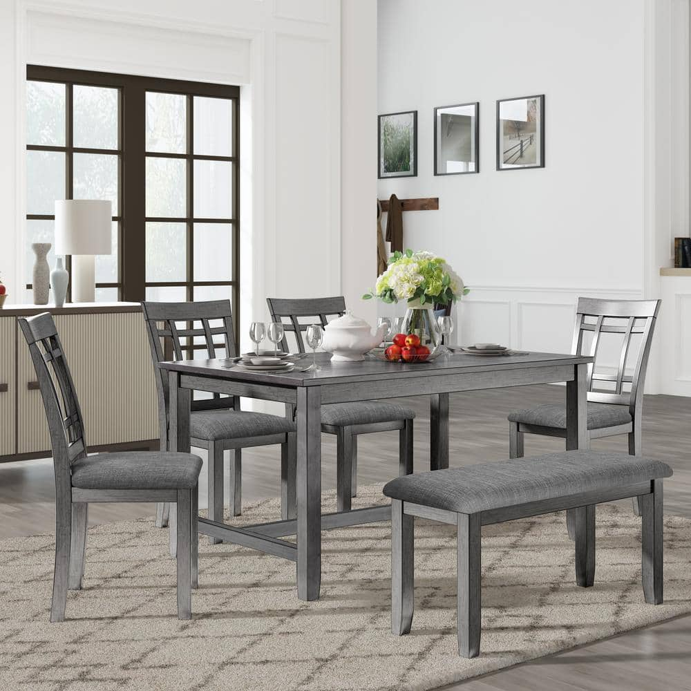 GOJANE 6-Piece Antique Gray Wood Top Dining Table Set with 4-Chairs and ...