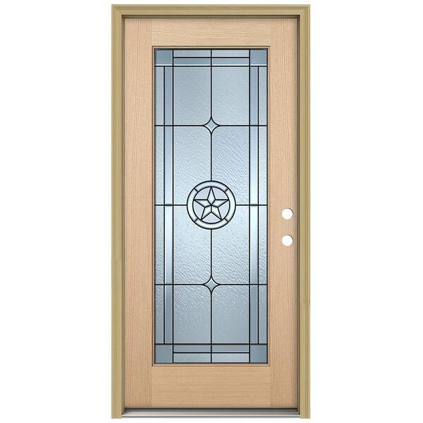 JELD-WEN 36 in. x 80 in. Lone Star Full Lite Unfinished Hemlock Wood Prehung Front Door with Brickmould and Patina Caming