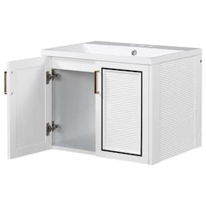 24 in. W x 18 in. D x 17.8 in. H Bathroom Storage Wall Cabinet in White with Ceramic Basin and Doors