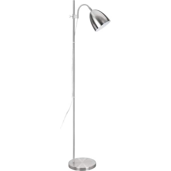 58.25 in. Satin Nickel Modern 1-Light Non-Dimmable Standard Floor Lamp for Living Room with Metal Dome Shade