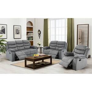 Sofas 166.6 in Wide Gray Slope Arm Microfiber 3-Piece Sofa Set L Shaped Tilt Arm Sofa with Tilt Function
