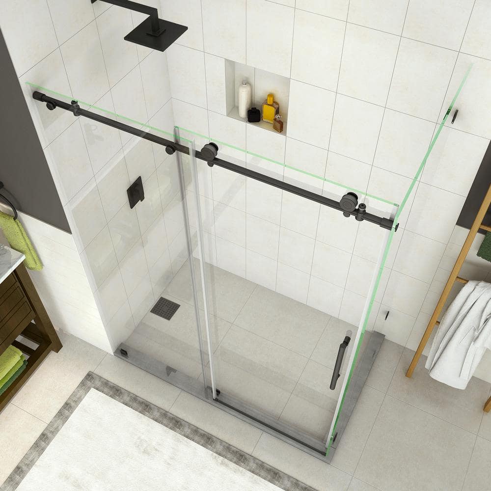 Coraline Frameless Clear Glass Sliding Shower Door with Matte Black Hardware
