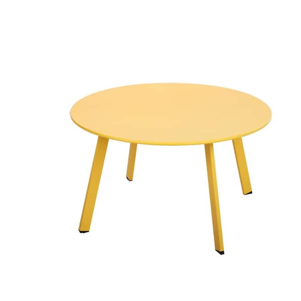 Phewnyzo 28 in. x 28 in. x 16 in. Round Yellow Coffee Table Metal for outdoor