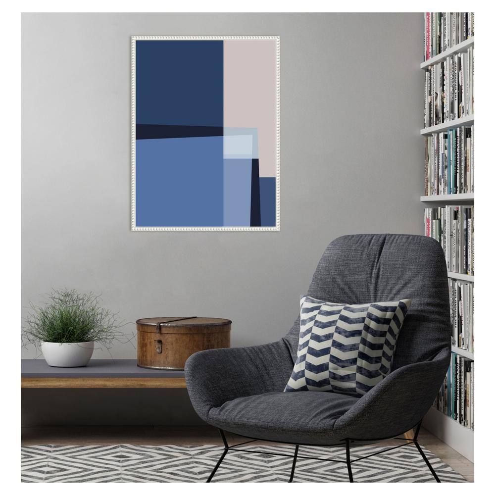 Blue Lines Abstract Canvas Art with White Beaded Frame