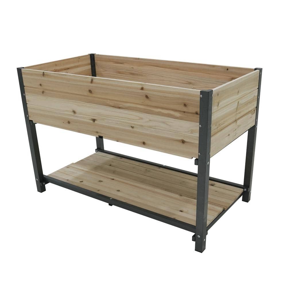 45 in. Iron-Wood Combined Growing Beds with Feet and Storage Racks, for Gar