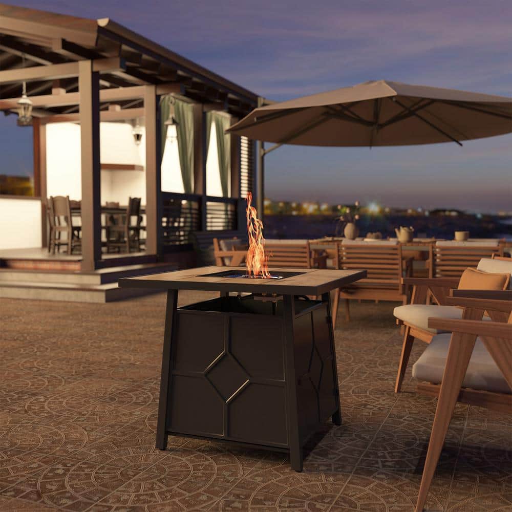 28-Inch Black and Brown Stone Gas Fire Pit Table