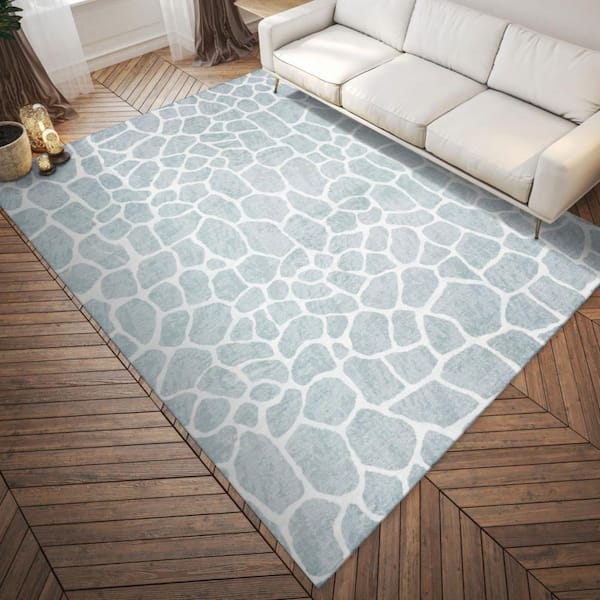 3 x 5 Gray, Ivory Animal Print Runner Rug