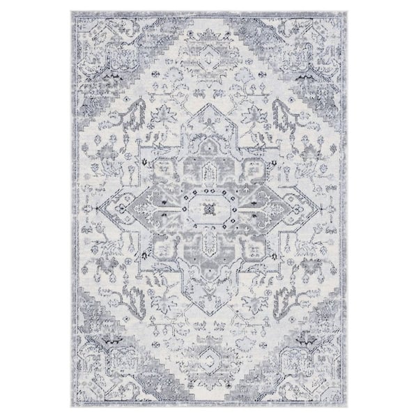 Tulum 9 ft. x 12 ft. Ivory Gray/Light Gray Ornate Border Area Rug
