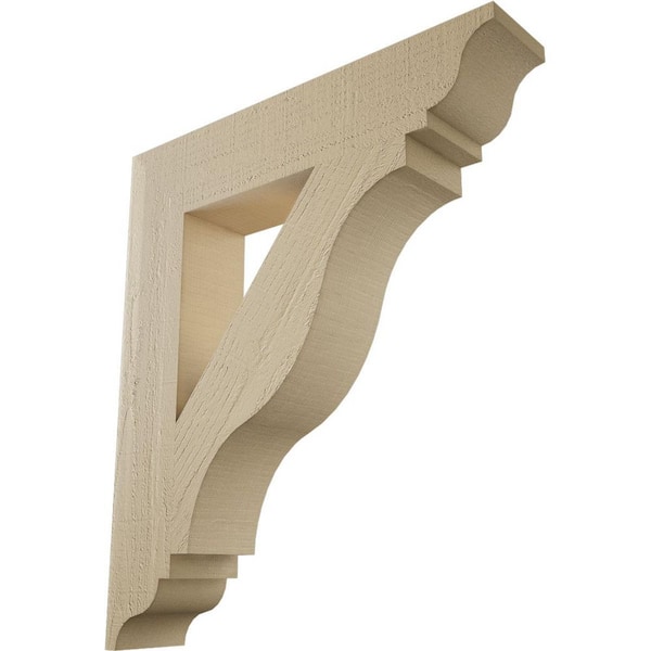 Ekena Millwork 5.5 in. x 32 in. x 28 in. Funston Traditional Rough Cedar Woodgrain Timberthane Polyurethane Bracket, Primed Tan