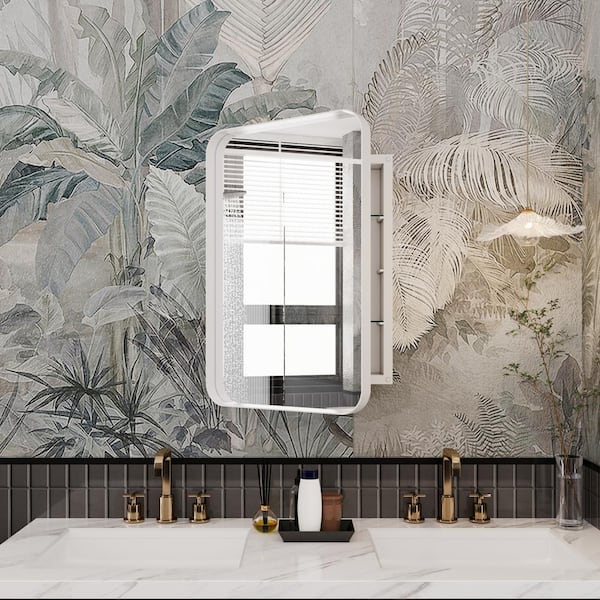 Unbranded 15.74 in. W x 23.6 in. H in. Recessed Rectangle White Metal Framed Medicine Cabinet with Mirror and Adjustable Shelves