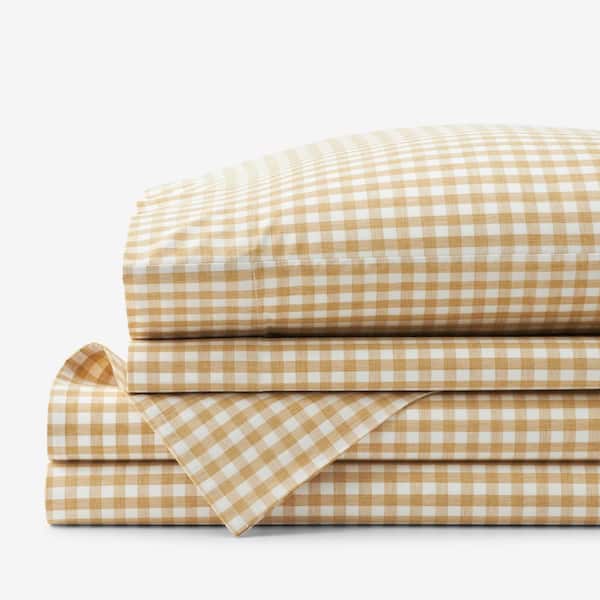 The Company Store Company Cotton Gingham Yarn-Dyed Melange Gold Plaid Cotton Percale Full Sheet Set