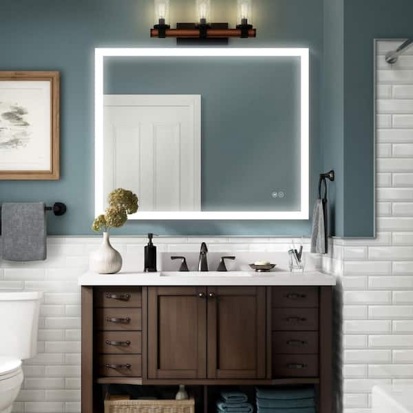 ANGELES HOME 40 in. x 32 in. Wall Bathroom Vanity Mirror, Back and Front-lit LED Light, Anti-Fog, Dimmable, Rectangular, Frameless