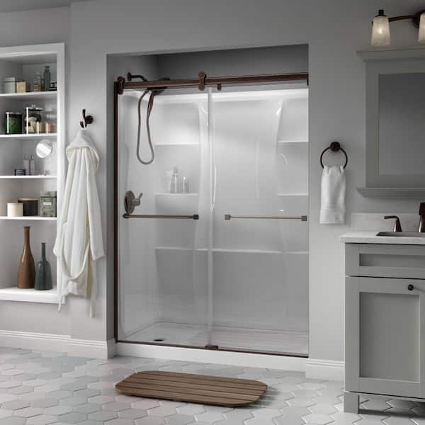 Delta Contemporary 60 in. x 71 in. Frameless Sliding Shower Door in Bronze with 1/4 in. (6mm) Clear Glass