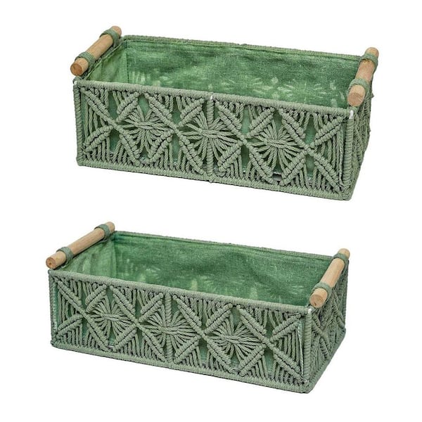 Green 11.8 in. x 3.9 in. Round wool Rope Storage Basket