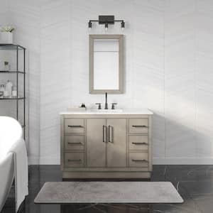 Hugo 48 In. W x 22 In. D Bath Vanity in Grey Oak with Marble Vanity Top in White with White Basin, Faucet and Mirror