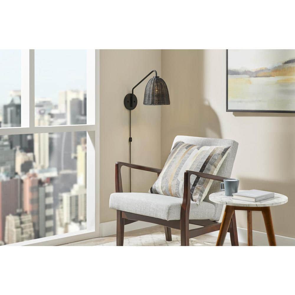 Highler 1-Light Matte Black Wall Sconce with Black Rattan Shade price history on PriceWatchPro