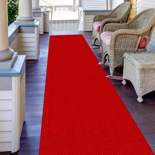 Sweet Home Stores Ribbed Waterproof Non-Slip Rubber Back Solid Runner Rug 2 ft. W x 4 ft. L Red Polyester Garage Flooring