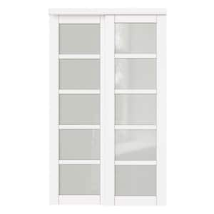 48 in. x 80 in. 5 Lites Frosted Glass MDF Closet Sliding Door with Hardware Kit