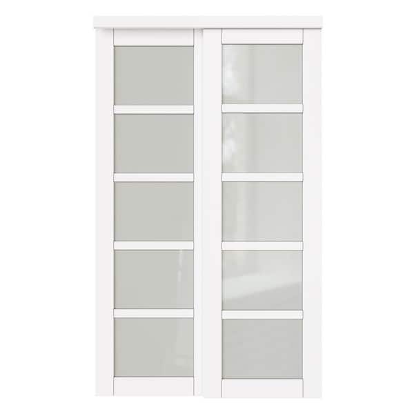WIN STELLAR 48 in. x 80 in. 5 Lites Frosted Glass MDF Closet Sliding Door with Hardware Kit