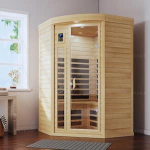 2-Person Hemlock Indoor Corner Infrared Sauna with 10 Carbon Far Infrared Heaters